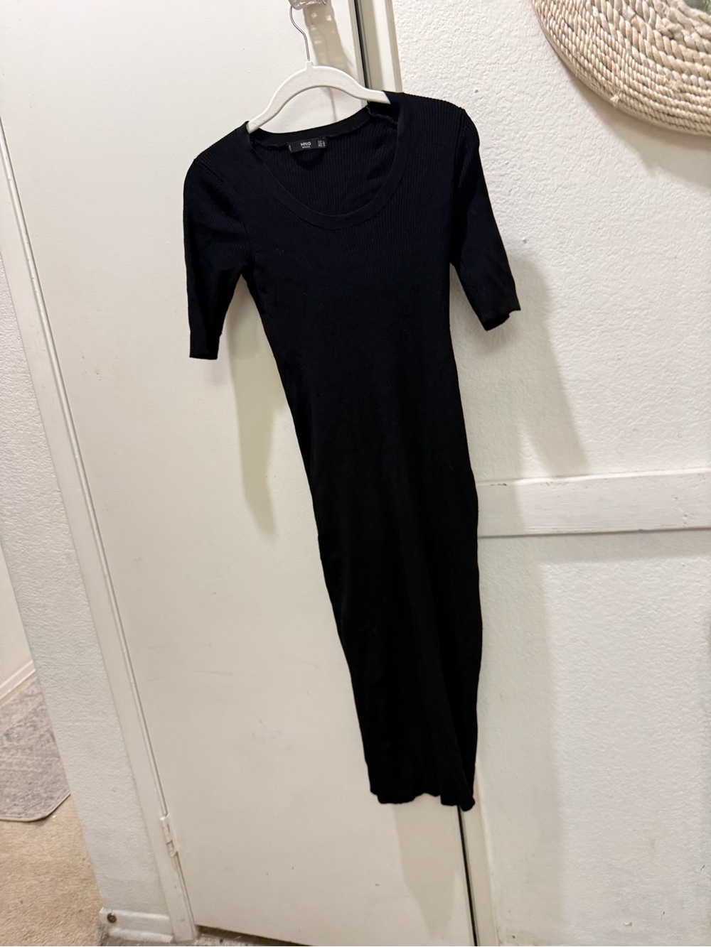 MNG black ribbed midi dress medium LBD